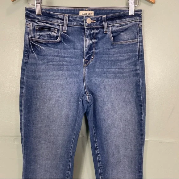 L’AGENCE Ruth High Rise Straight Leg in Cambridge Blue Women Sz 26 Raw Hem - Picture 4 of 11